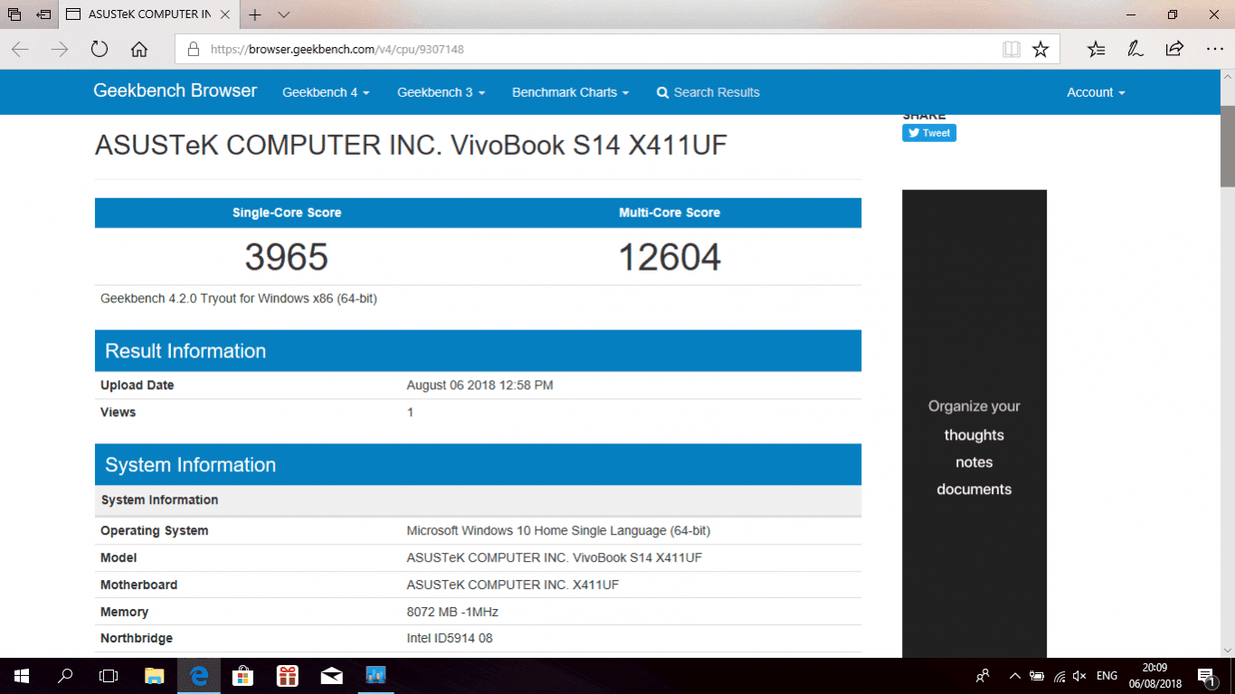 Geekbench ASUS Vivobook 14 A411UF