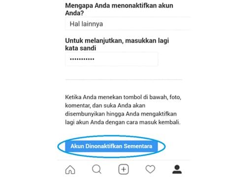 9. Klik Akun Dinonaktifkan Sementara