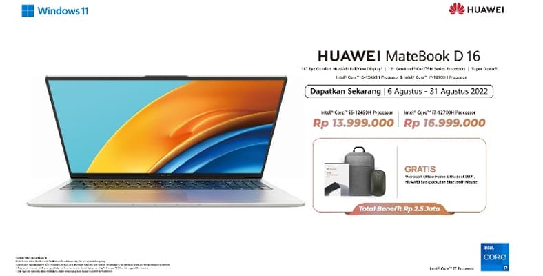HUAWEI MateBook D16 Resmi Dipasarkan, Harga Mulai 13 Jutaan