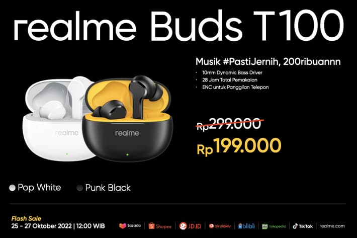 realme Rilis TWS Buds T100 dengan Harga 100 Ribuan