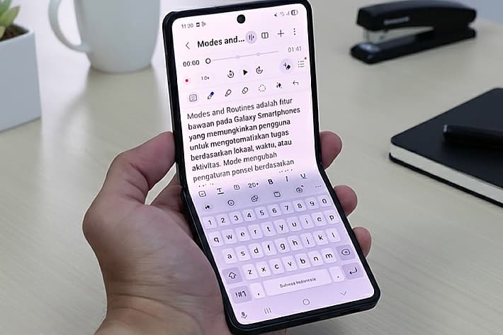 Galaxy Z Flip7 punya Flex Trick yang memungkinkan aplikasi terbuka otomatis saat dibuka setengah. Aktifkan lewat Modes and Routines untuk akses cepat dan efisien.